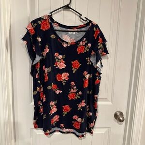 3X Maurices Blue and Red Ruffle Sleeve Blouse